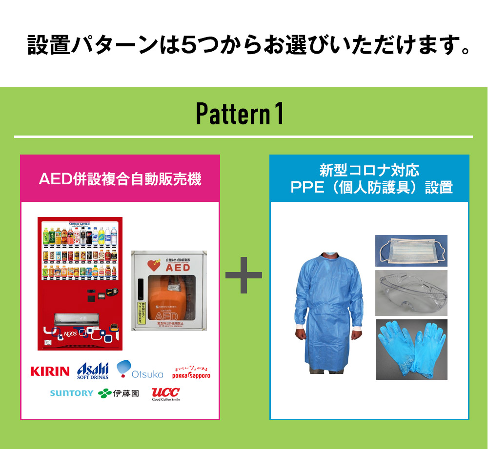 Pattern1 AED付複合自動販売機+新型コロナ対応 PPE（個人防護具）設置 